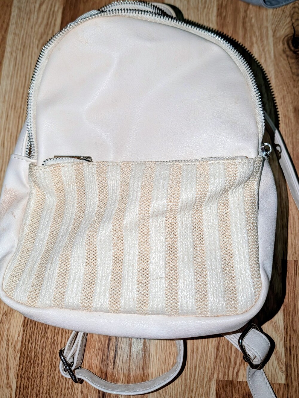 Wild Fable Cream Mini Backpack Knit Pocket Faux Leather Convertible Travel Bag